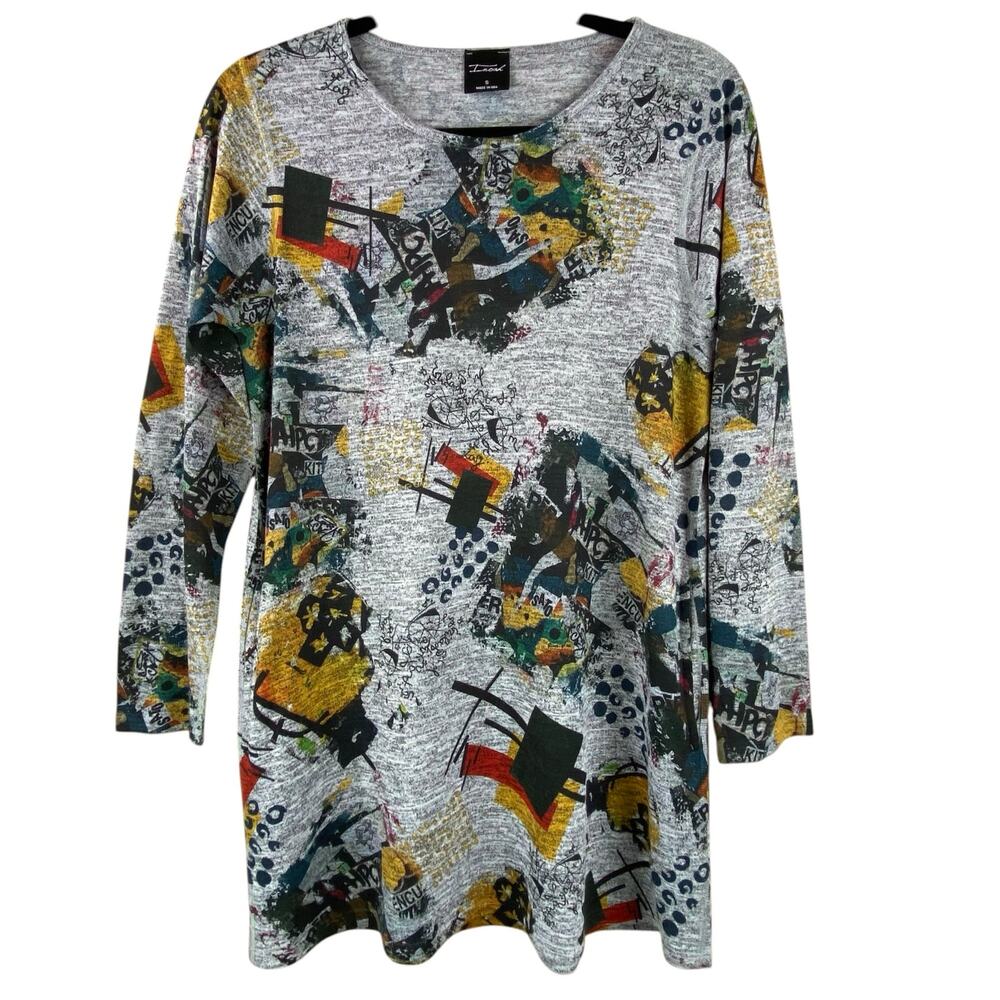 Inoah Art To Wear Tunic Top Size S Jersey Knit Gray Artsy Boho